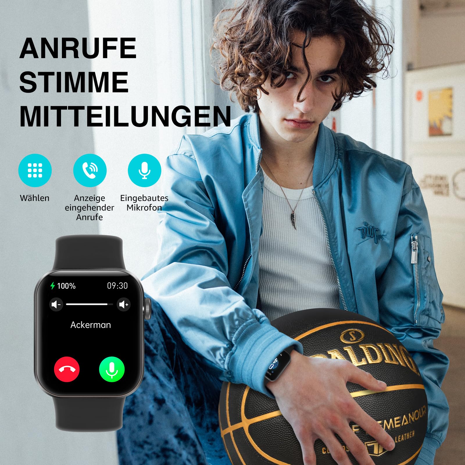 Smartwatch Damen Herren, 1,85" HD-Display Smart Watch mit Telefonfunktion, 140+ Sportmodi Fitness Tracker mit Herzfrequenz SpO2 Schlafmonitor Schrittzähler, IP68 Wasserdicht Fitnessuhr iOS Black