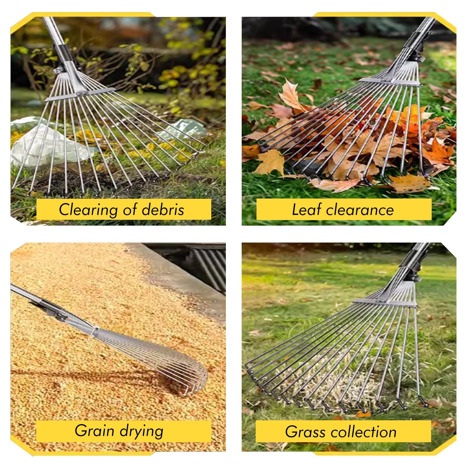 Laubrechen Mit Stiel Gartenharke aus rostfreiem Stahl für Unkraut – von 55 cm bis 75 cm, einziehbarer Laubharke mit verstellbarem Kunststoffgriff, ergonomischer Rechen für Komfort in empfindlichen Ber