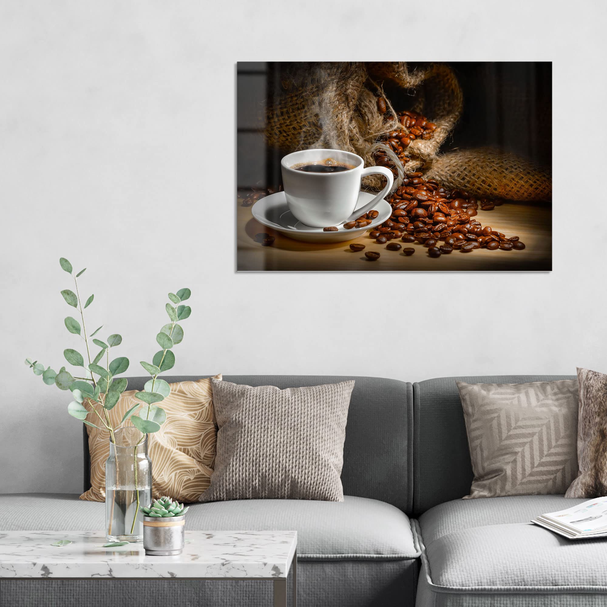 DEQORI Obraz na szkle prawdziwe szkło | motyw obrazkowa przyjemność picia kawy | poziomo jednoczęściowy 90 x 60 cm | piękna dekoracja | obraz ścienny do salonu, sypialni, korytarza i kuchni | nowoczesna dekoracja ścienna