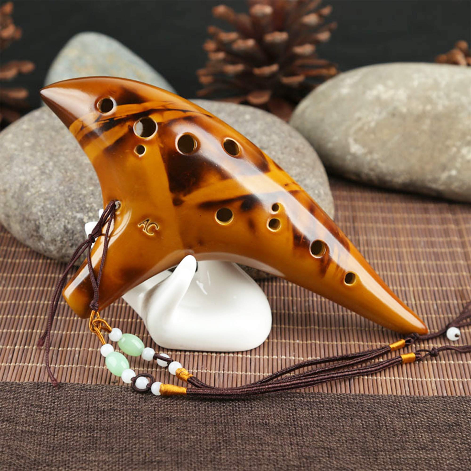 Ocarina, ocarina 12 fori, replica in ceramica, Alto C Crackle Pattern Ocarinas Ceramica, strumento musicale, Zelda Ocarina con sacchetto protettivo, Songbooks Neck Perizoma Neck Cord(Giallo)