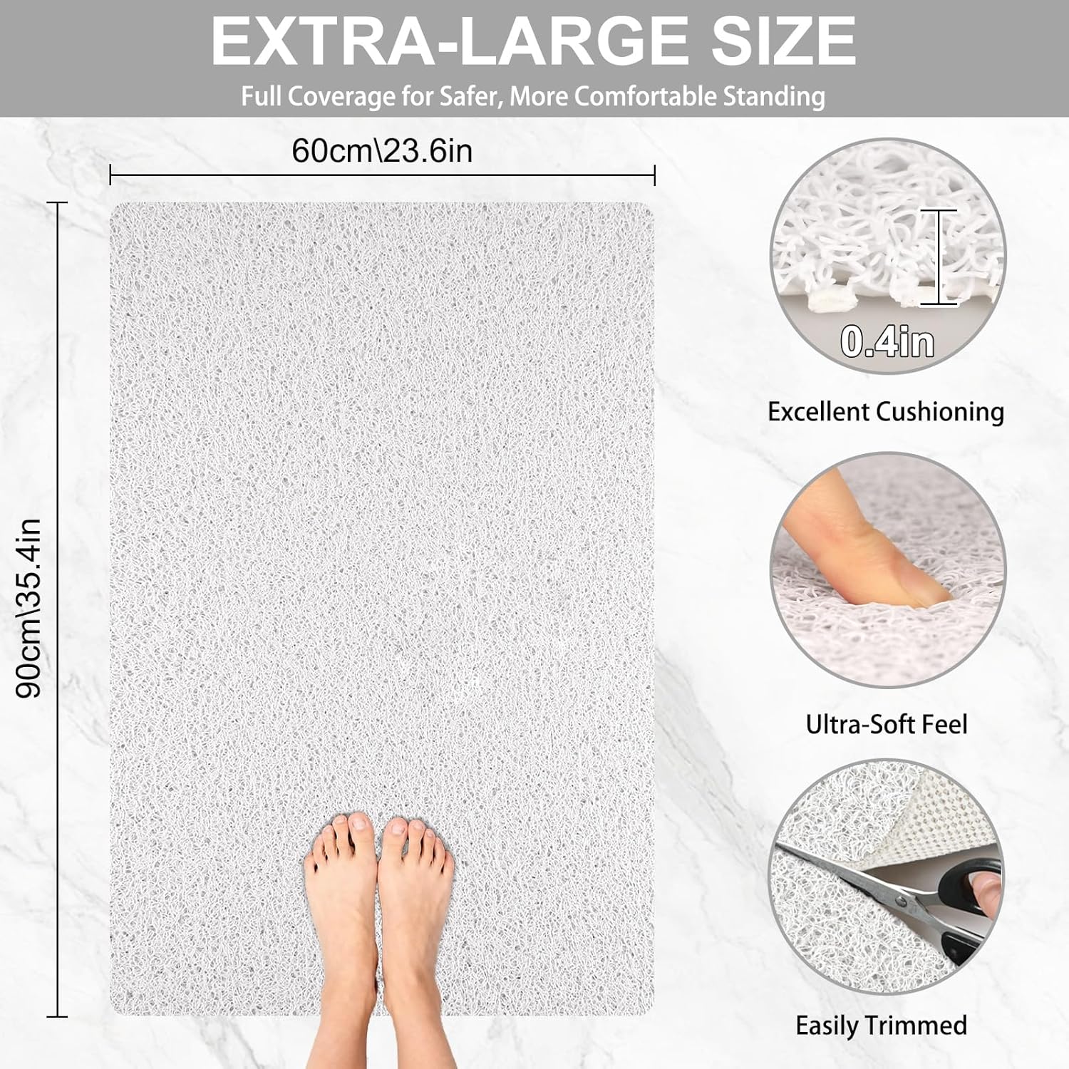 Large Shower Mat Non Slip: 36 x 24 Inch Non Slip Shower Mats for Inside Shower, Anti Slip Shower Mat, Soft Loofah Shower Matt, Shower Floor Mat for Shower, PVC Shower Stall Mats for Elderly