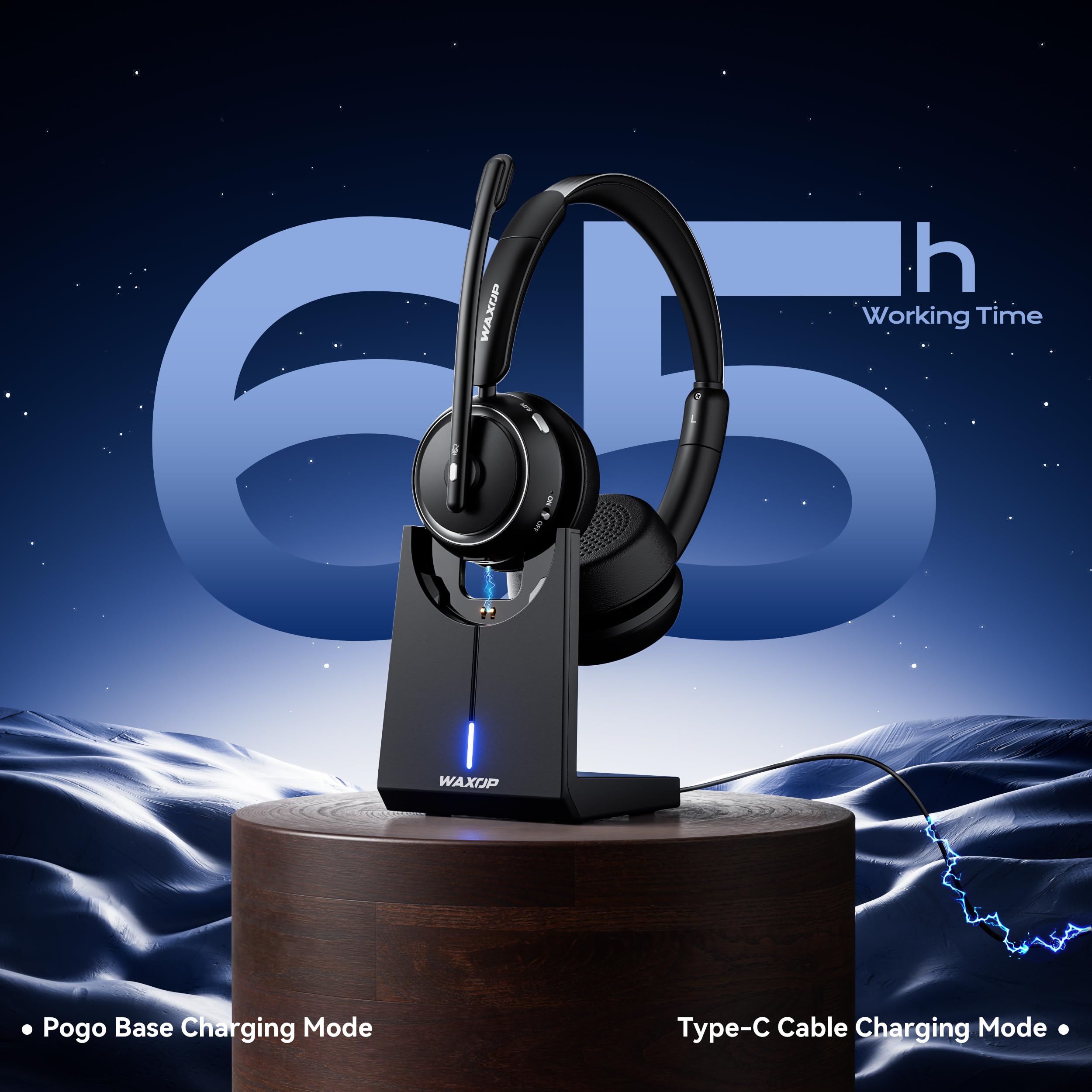 Wireless Headset with Mic for Work, Bluetooth Headset with Noise Cancelling Mic & Mute Button, Wireless Headsets with Mic for Remote Workers/Office Professionals/Call Center/PC/Laptop — view 4