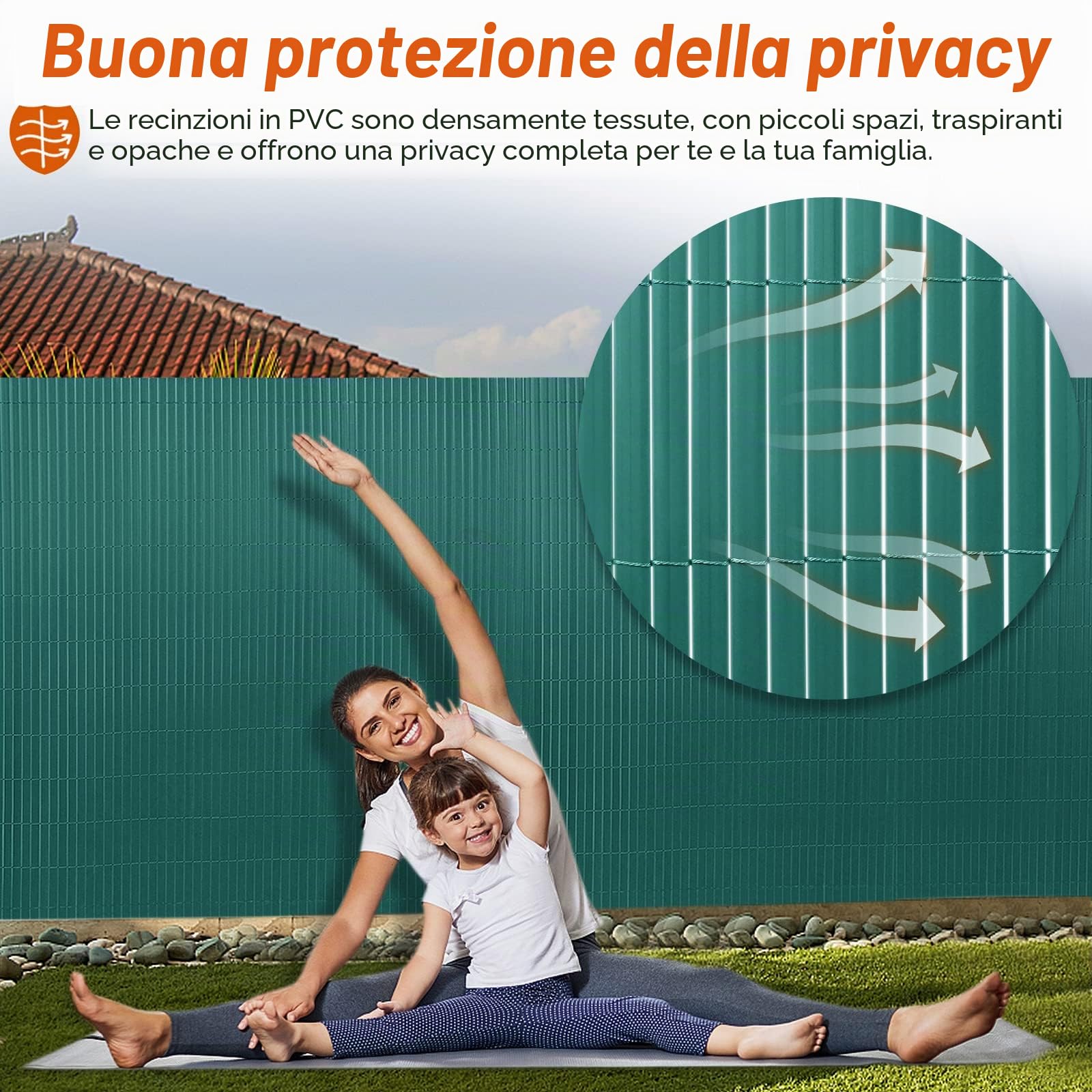 FIVMEN - Recinzione frangivista in PVC per la privacy del balcone, con fascette, protezione da sguardi indiscreti e dal vento, impermeabile, senza fori, per giardino e terrazza, 80 x 500 cm, verde