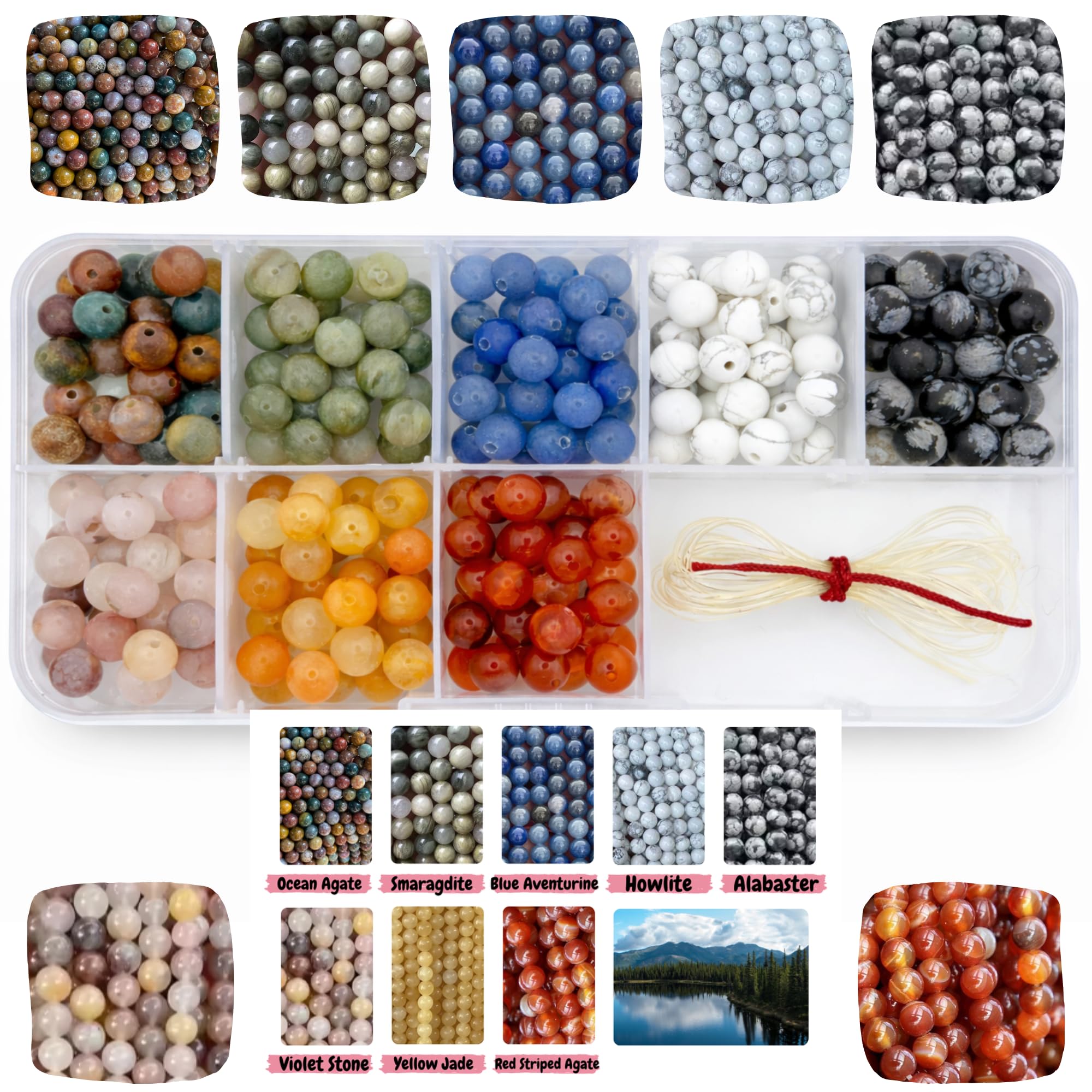 Hessle Cliff Various 240 Pcs Crystal Beads For Jewellery Making, 6Mm Round Natural Gemstone Beads For Bracelet Making, Diy Jewellery Making Kit For Crafts
