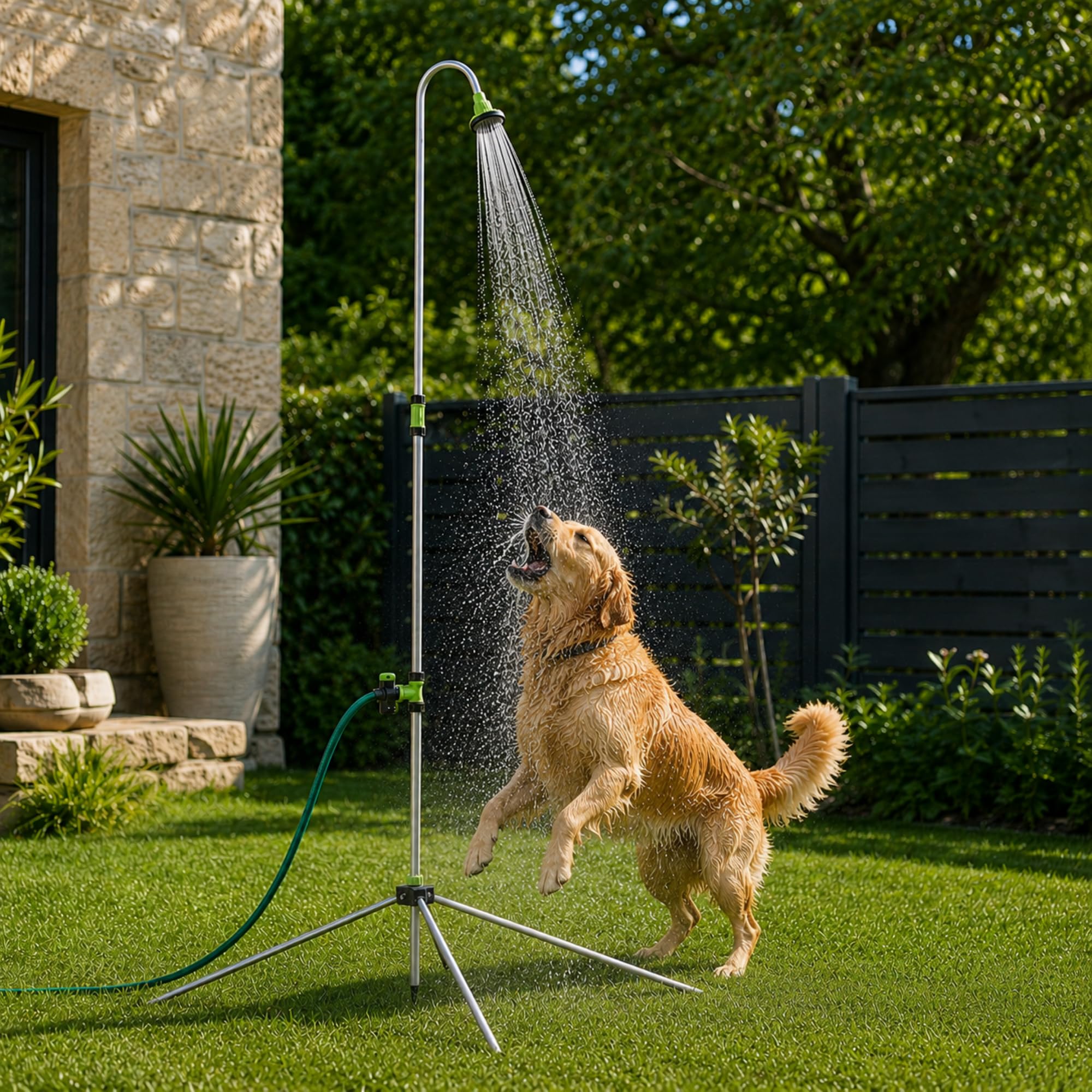 KADAX Douche de jardin réglable en hauteur 145-220 cm, douche extérieure avec raccord de 1/2 pouce pour tuyau d'arrosage de jardin, douche de camping en aluminium, douche au sol pour jardin et camping