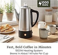 Vista 2 de Elite Gourmet EC140 Cafetera eléctrica de 6 tazas con función de mantener caliente, perilla de progreso de preparación transparente, mango de tacto