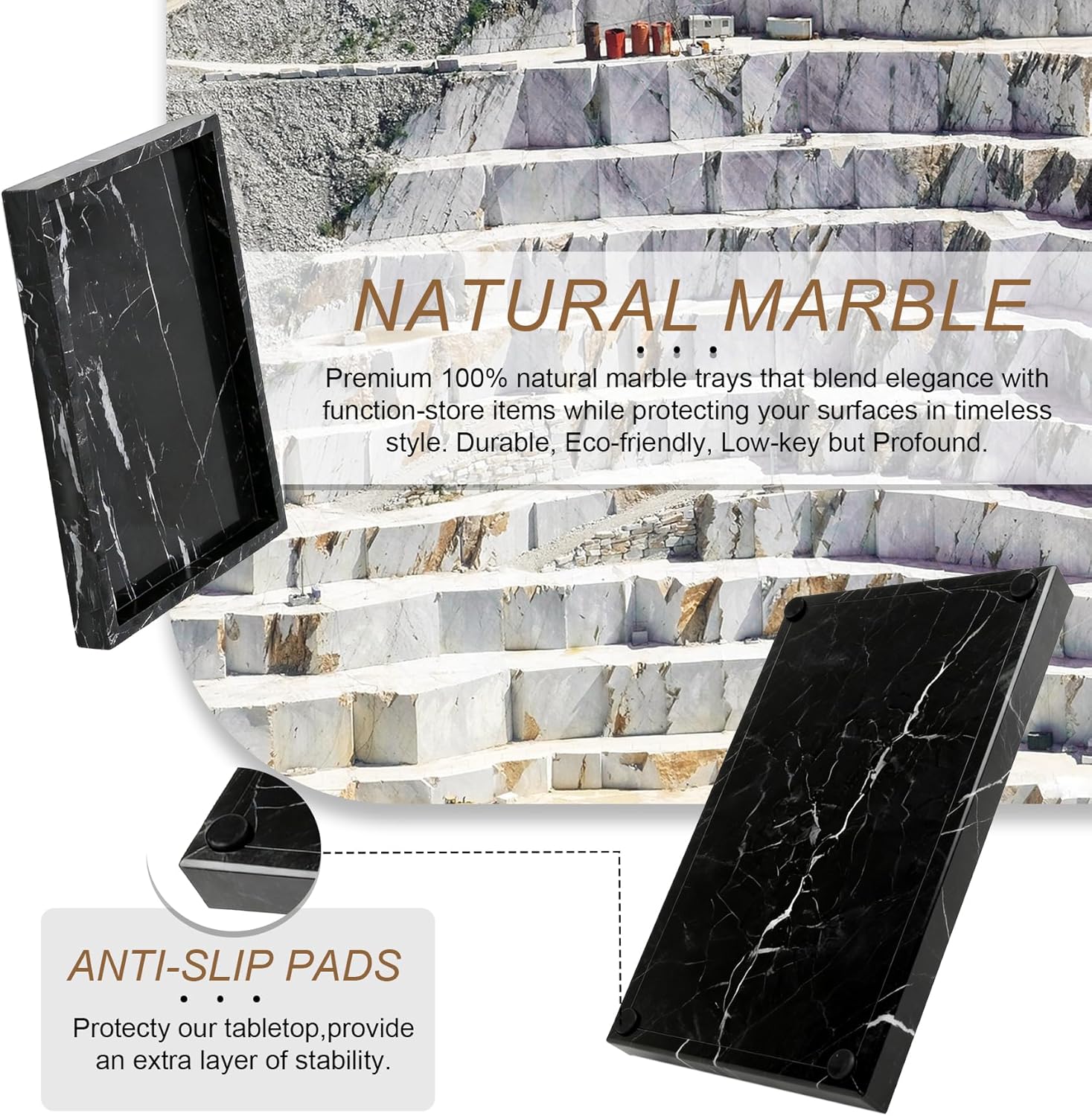Natural Marble Tray, Stone Tray for Bedroom/Bathroom/Kitchen/Vanity Countertop, Jewelry Tray for Rings Earrings Necklace Bracelet Watch, Room Decor Aesthetic