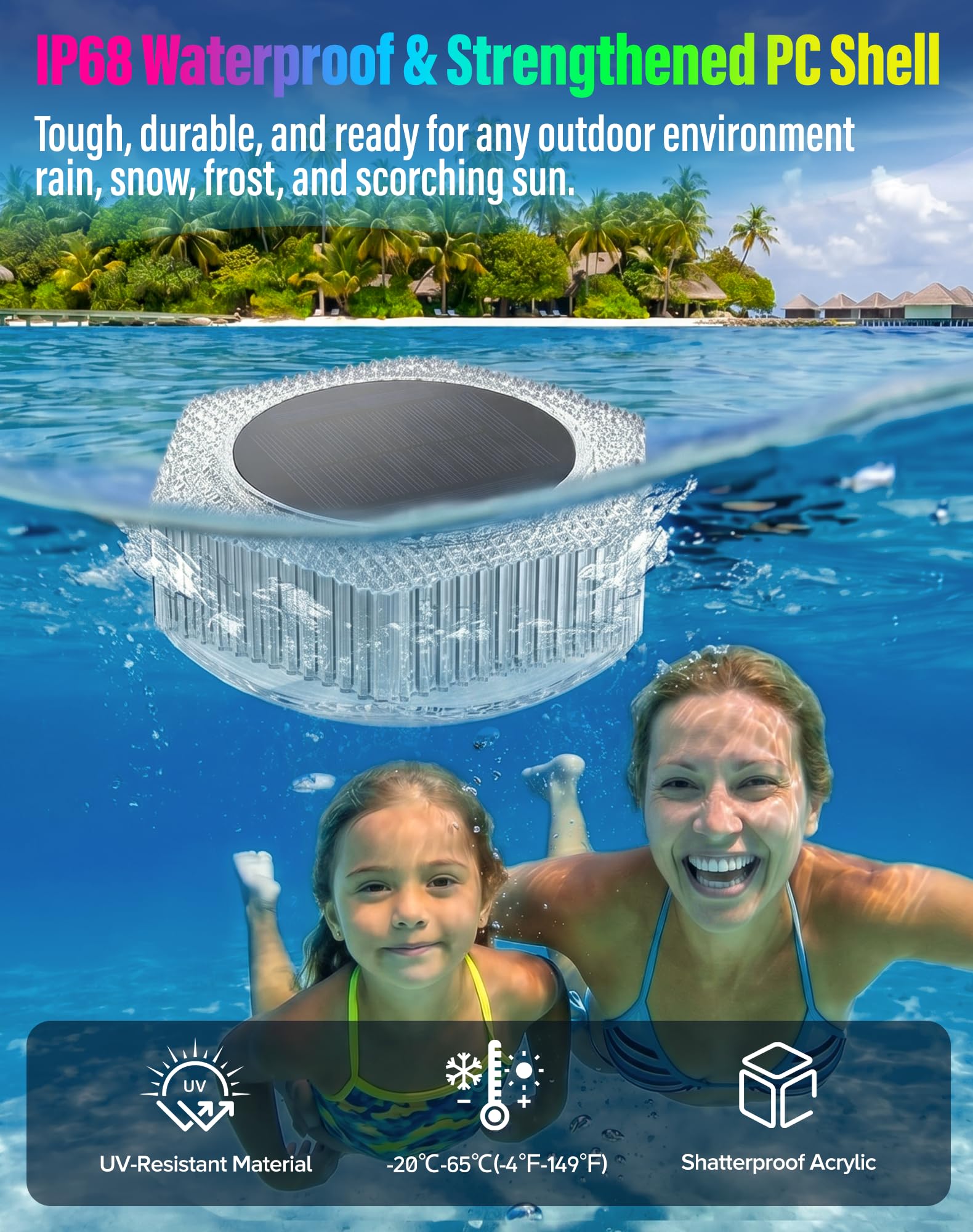 BUCASA Solar Schwimmende Poolleuchten mit Fernbedienung, IP68 wasserdicht, 4 Stück | Kompakte schwimmende Lichter verleihen Pools, Whirlpools und Teichen ein sanftes Leuchten