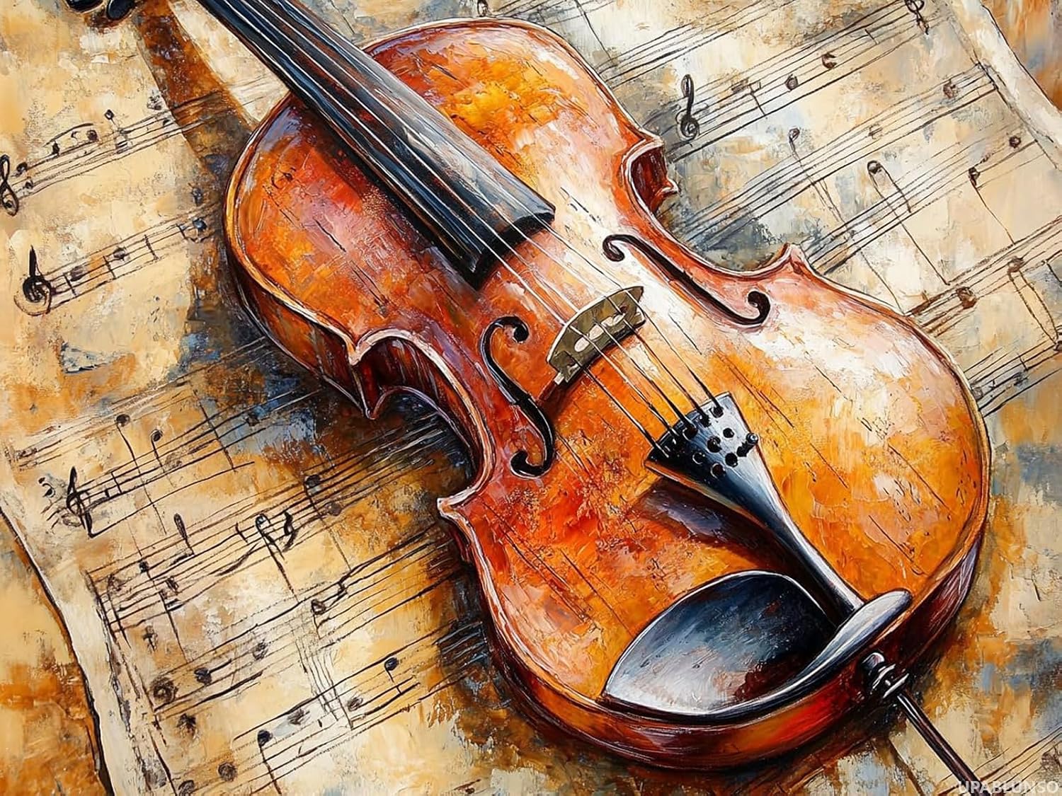 UPABLUNSO DIY Violin Cello Music Musical Notes Diamond Painting, Full Round Drill Kits Mosaic Art for Adults Relax Home Wall Decor Festival Gift 12"x16"