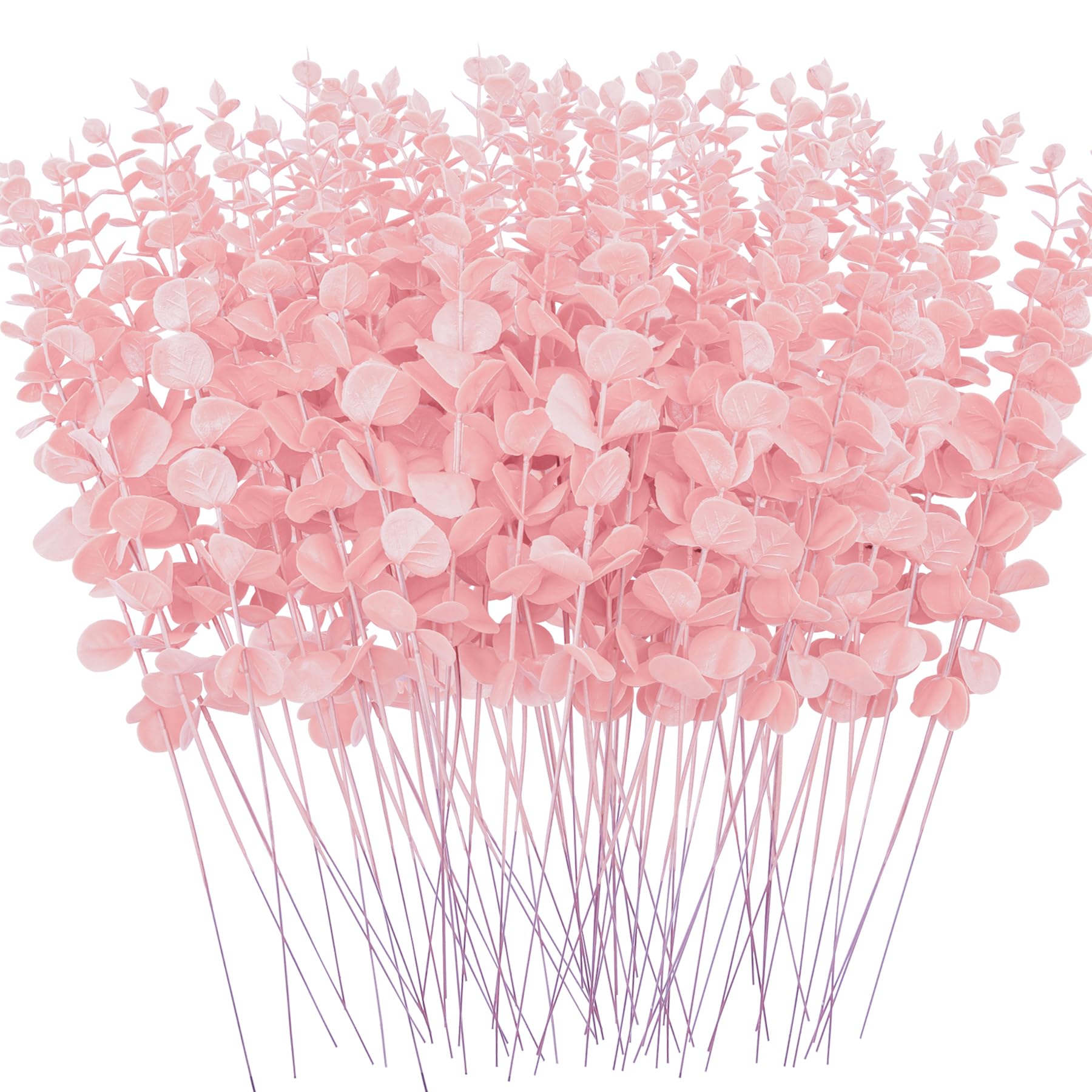 FEQO 72 Pcs Pink Eucalyptus Stems Artificial Leaves Faux Eucalyptus Stem Branches 15 inch for Wedding Bouquet Home Decor