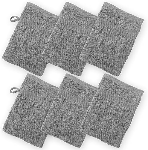 High Rise Stripe - Juego de 6 guantes de lavado de 6 x 8.5 pulgadas, giro bajo, altamente absorbente, suave para manos y cara, estilo europeo con