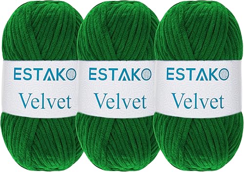 Miniatura 29 de Estako Velvet (Paquete de 3 madejas) Hilo de Chenilla para Amigurumi para Crochet y Tejido Súper Grueso 3x100 gr (3x120 m) (1110 - Blanco)