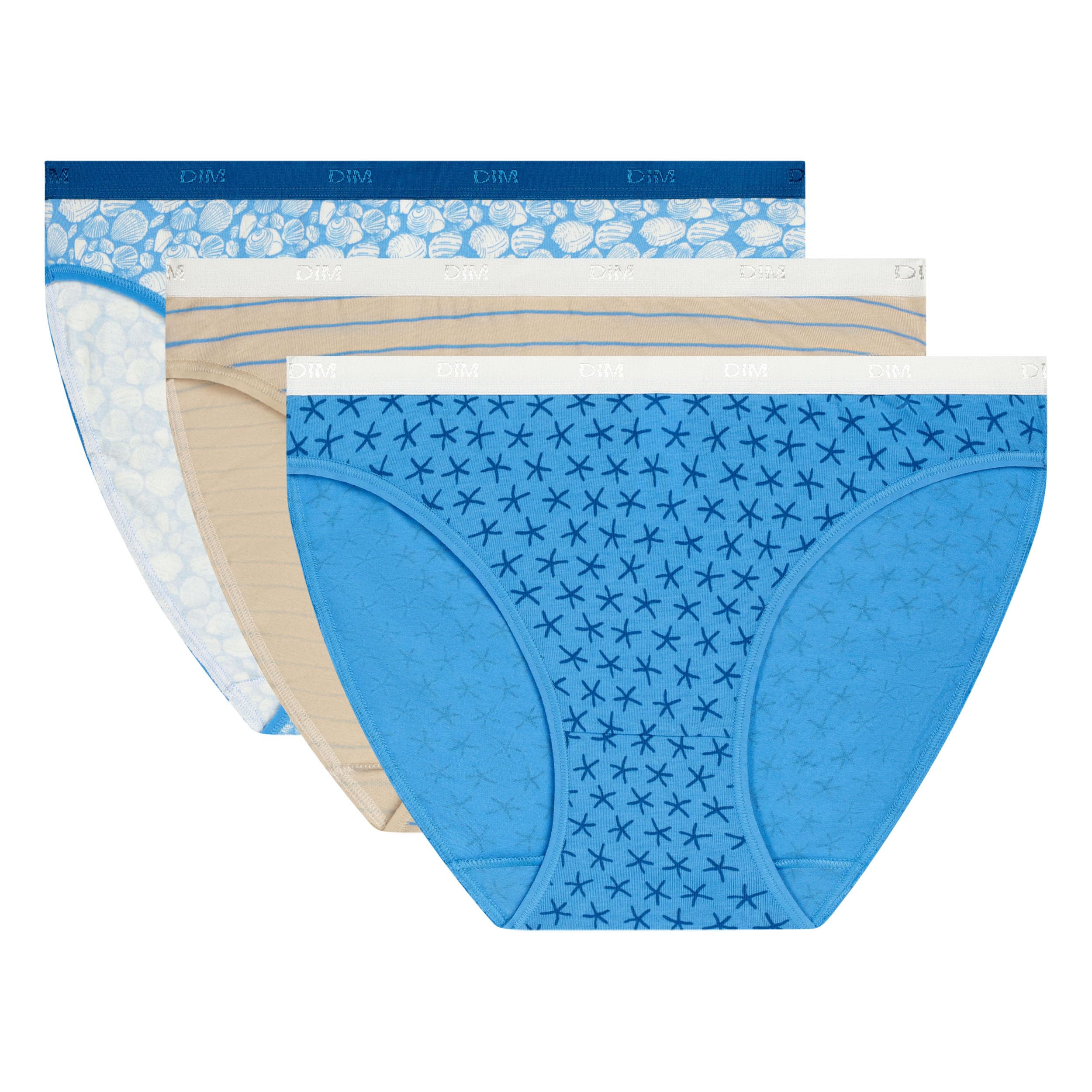 DIM Women's Pockets Cotton x3 | Multicoloured Briefs | Comfort Cotton & Elastane | Soft Waistband | Everyday Style