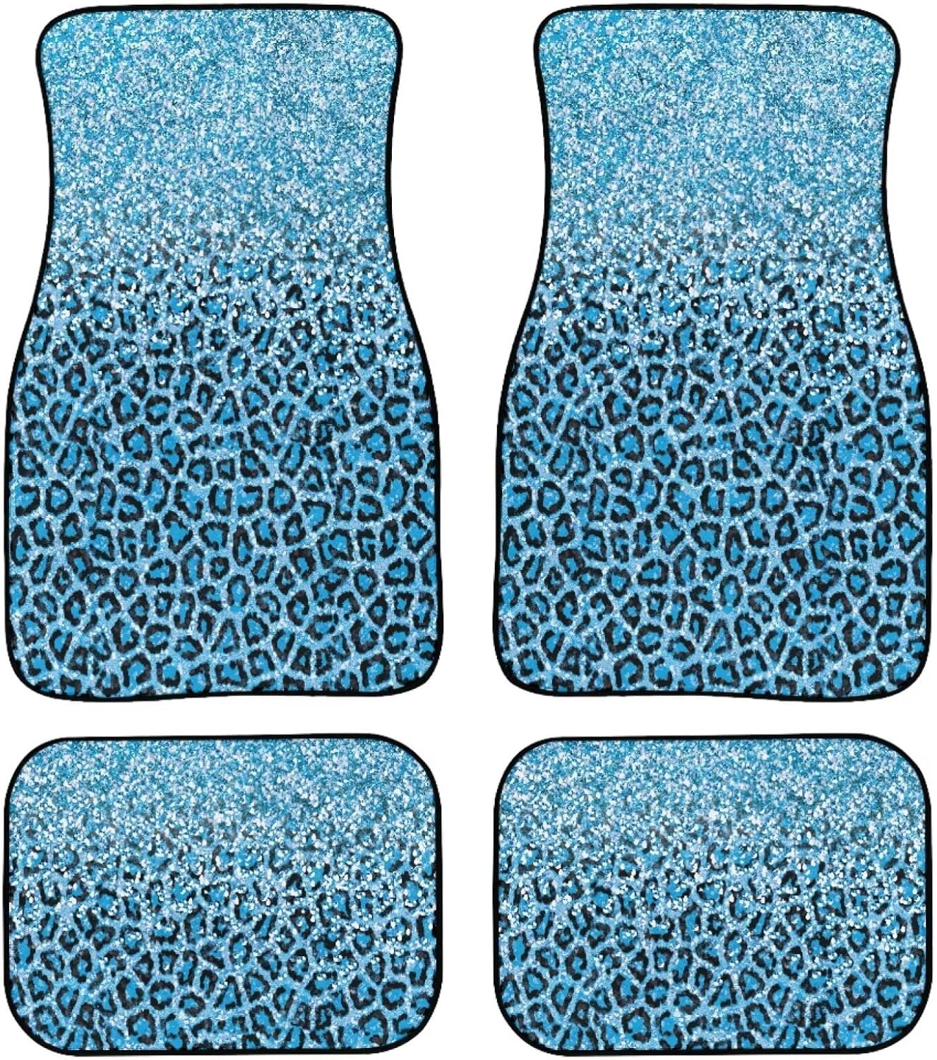 Coldinair Blue Leopard Sunflower Print Auto Car Floor Mats Full Set of 4,Universal Fit for Most Cars,SUVs,Sedans,Trucks,or Van