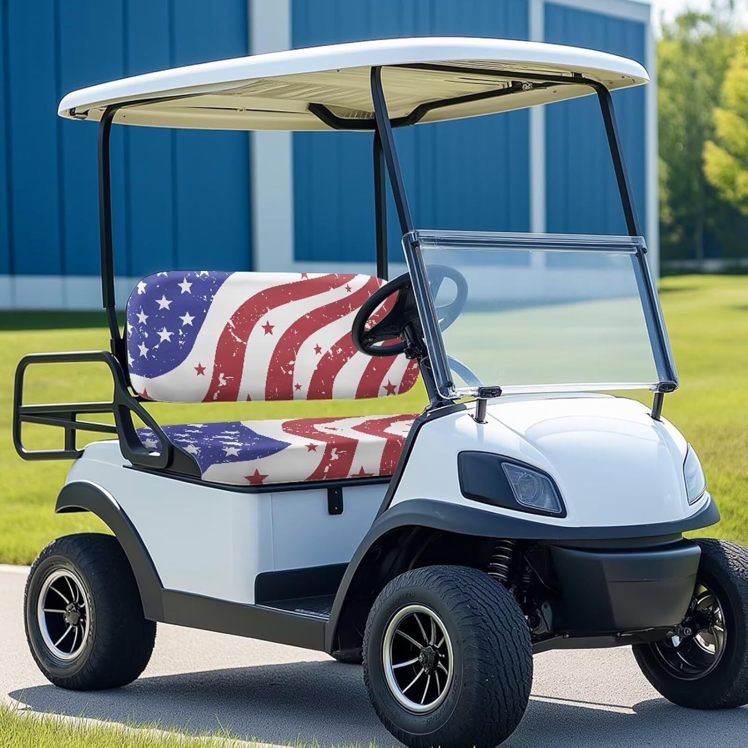 XYZCANDO Art Style Flag Golf Cart Seat Covers for Summer Easy to Install Golf Cart Seat Accessories Polyester Fabric Lightweight Anti-Slip Absorb Heat and Protect Your Carts