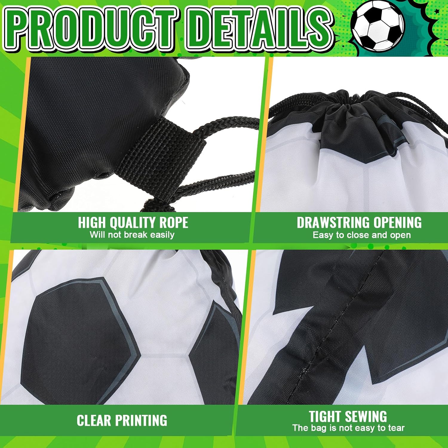 Kacctyen 12 Pcs Soccer Drawstring Bags for Kids, Soccer Ball Goodie Bags image 3