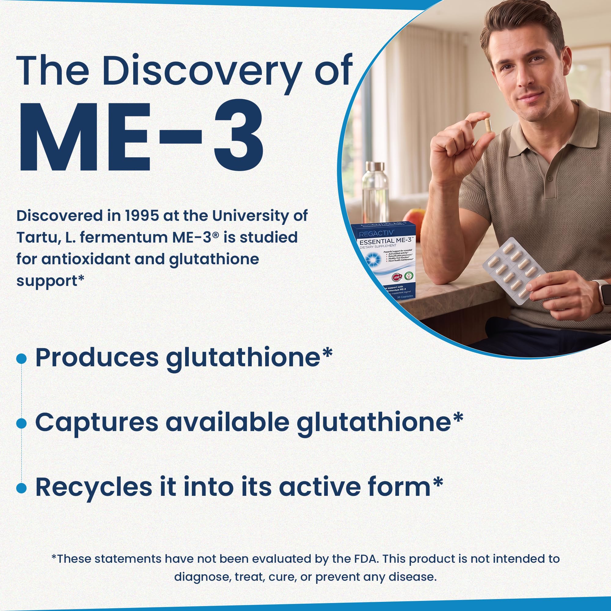 Reg'Activ Essential ME-3, 30 Capsules. A Glutathione-producing Probiotic that Delivers Glutathione to the Intestine for Efficient Guthatione Supplementation : Health & Household