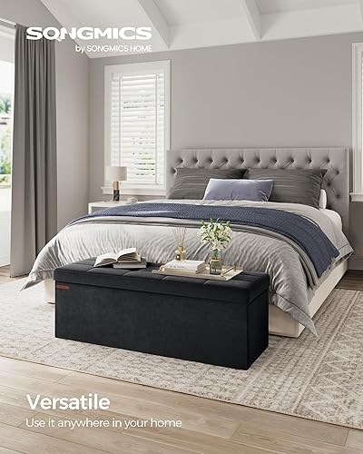Miniatura 3 de SONGMICS Otomana de almacenamiento, banco de almacenamiento plegable de terciopelo, 2 cajas de almacenamiento adicionales, 15 x 43 x 15 pulgadas,