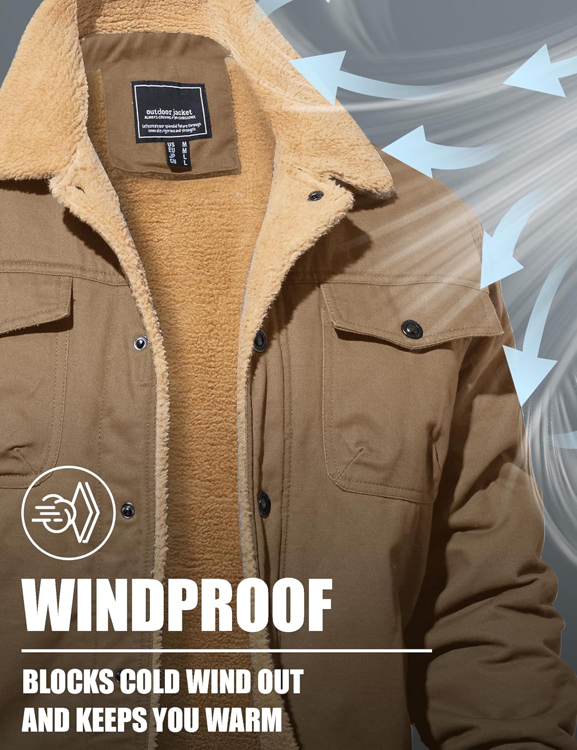 MAGNIVIT Men's Cotton Cargo Jacket Winter Sherpa Fleece Lined Work Jacket Coats with 5 Pockets - Image 4