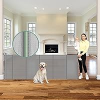 Vista 24 de Puertas de bebé retráctiles reforzadas de 55" de ancho con tiras reforzadas, puerta retráctil para perros interior/exterior para puerta, evita