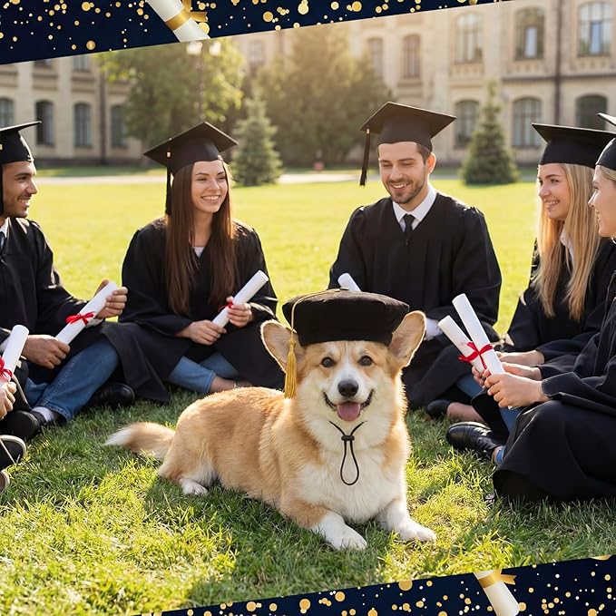 Gorra de Graduación para Perros y Gatos de Terciopelo con Borla Amarilla miniatura 5