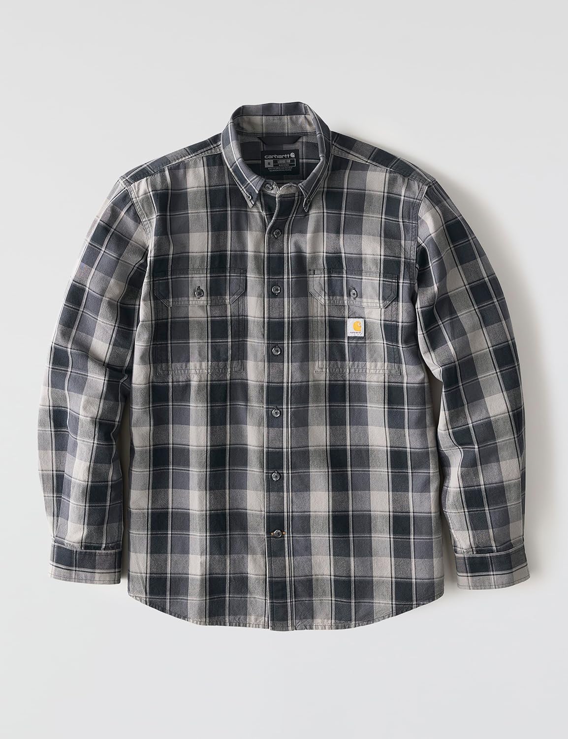 Carhartt Mens Loose Fit Midweight Chambray Long-Sleeve Plaid Shirt - Image 6