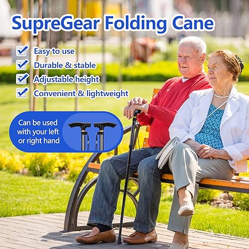 Miniatura 2 de Bastón plegable para hombre y mujer, portátil, ligero, altura ajustable de 5 niveles, caña plegable para personas mayores equilibrando la ayuda de