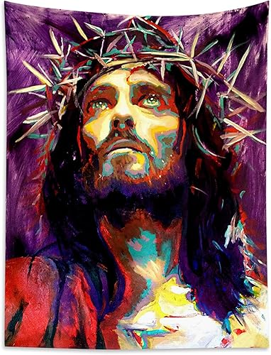 Miniatura 3 de HVEST Jesus Tapiz de la fe cristiana Navidad Tapices Retrato Acuarela Iglesia Tapiz Arte de la pared Decoración Colgar Manta para Sala Dormitorio