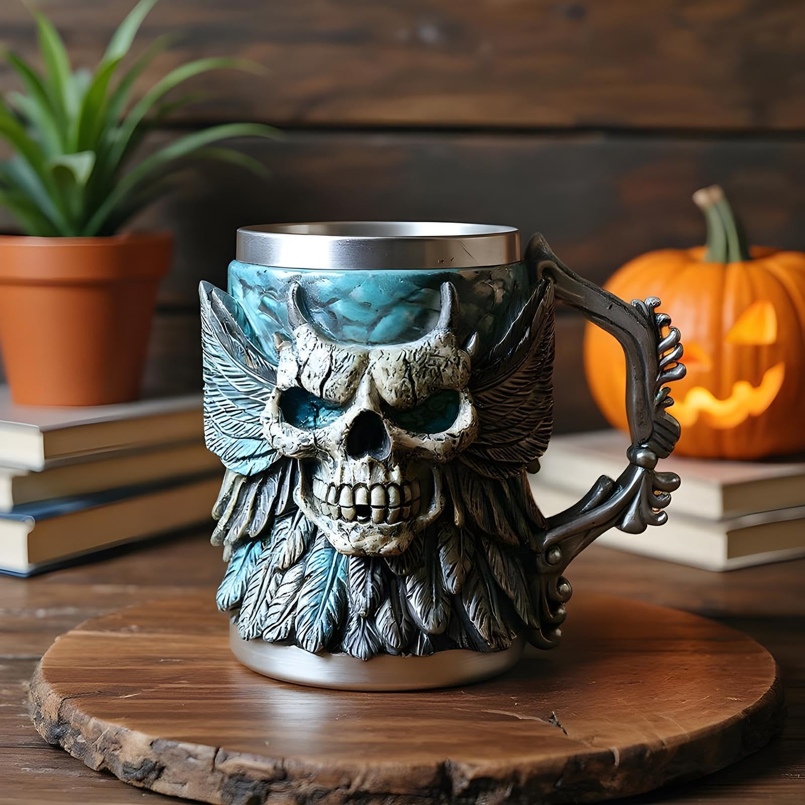 Gobelet à café 0,5 l Halloween médiéval en résine squelette décoration