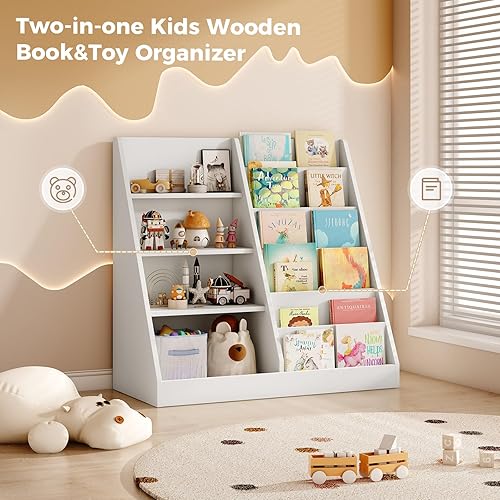 Miniatura 3 de Tatub Estantería de madera para niños de 6 niveles y almacenamiento de juguetes, organizador de juguetes para niños con estantes para libros,