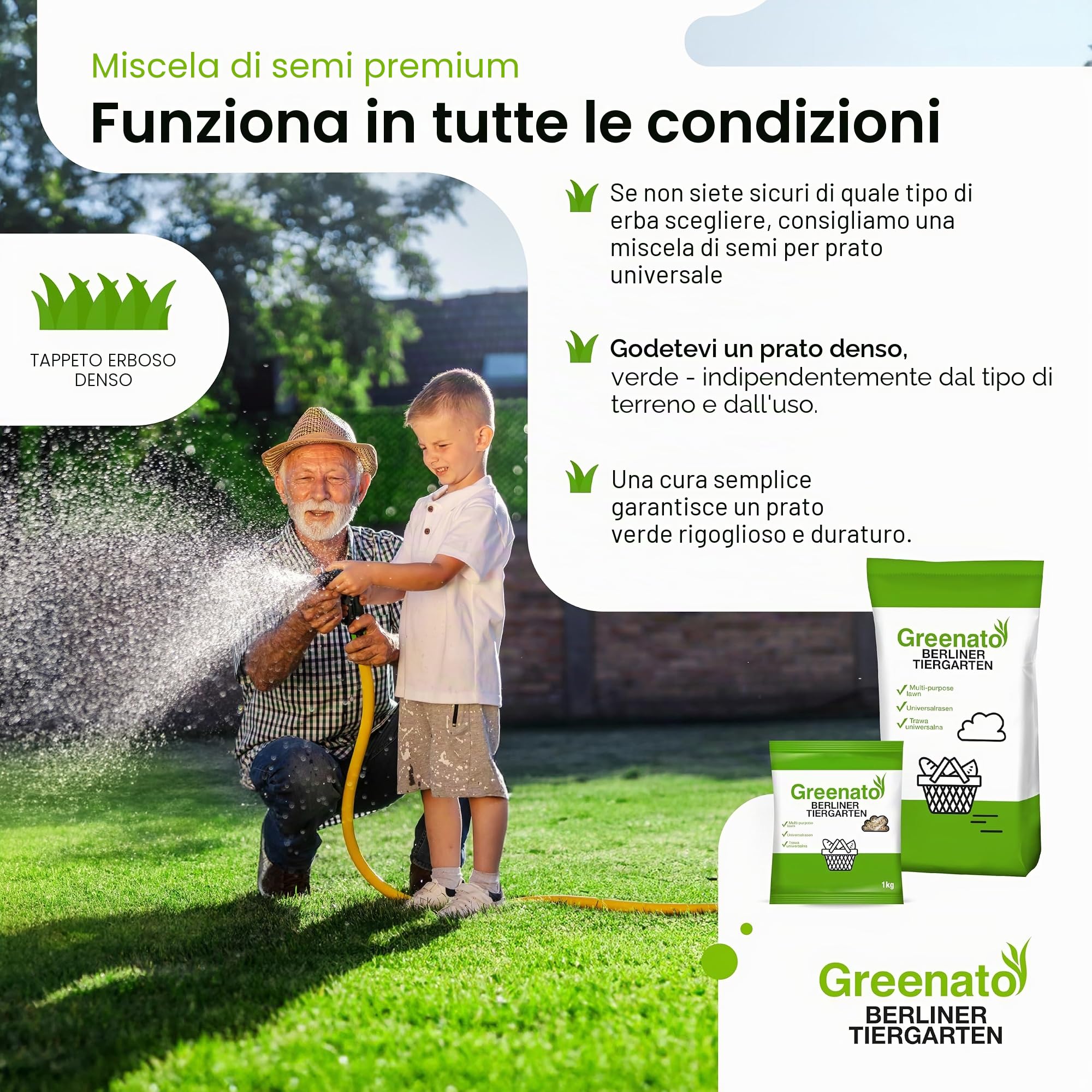 Semi di prato Greenato Berliner Tiergarten 10 kg, prato ornamentale, prato, semi di erba, semi di prato, erba - unità di imballaggio a scelta tra 1-30 kg