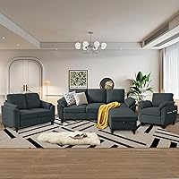 Chireca 4-Piece Modern L-Shaped Sectional Sofa with Reversible Chaise, Loveseat, Armchair & Storage Ottoman, Dark Grey Linen