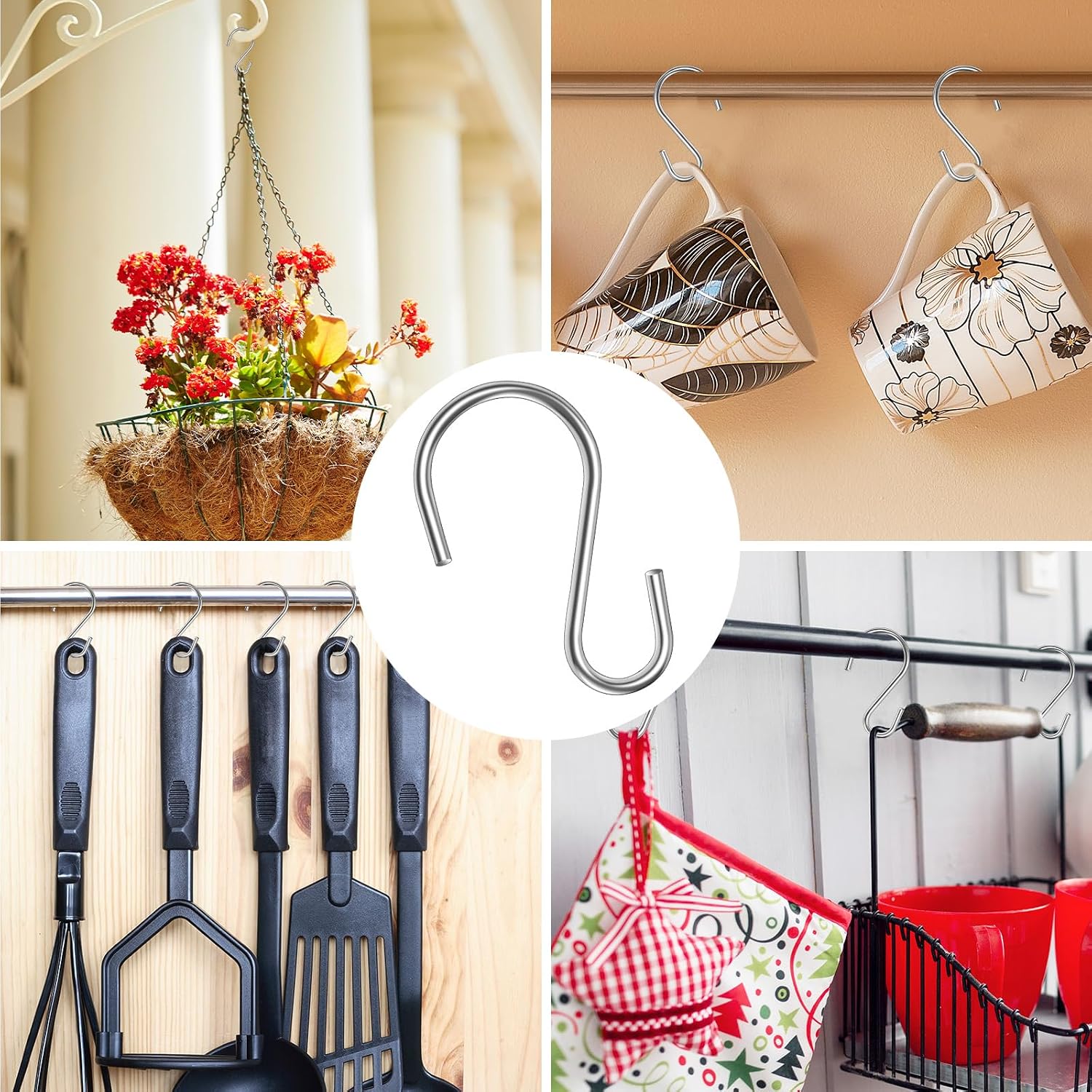 60 Pack 1.8 inch Small S Hooks for Hanging, Stainless Steel S Hook Heavy Duty, Rust-Free Mini S Shaped Hooks for Wire Shelf Hanging Plants Jewelry Kitchen Utensils Ornament Light Mugs
