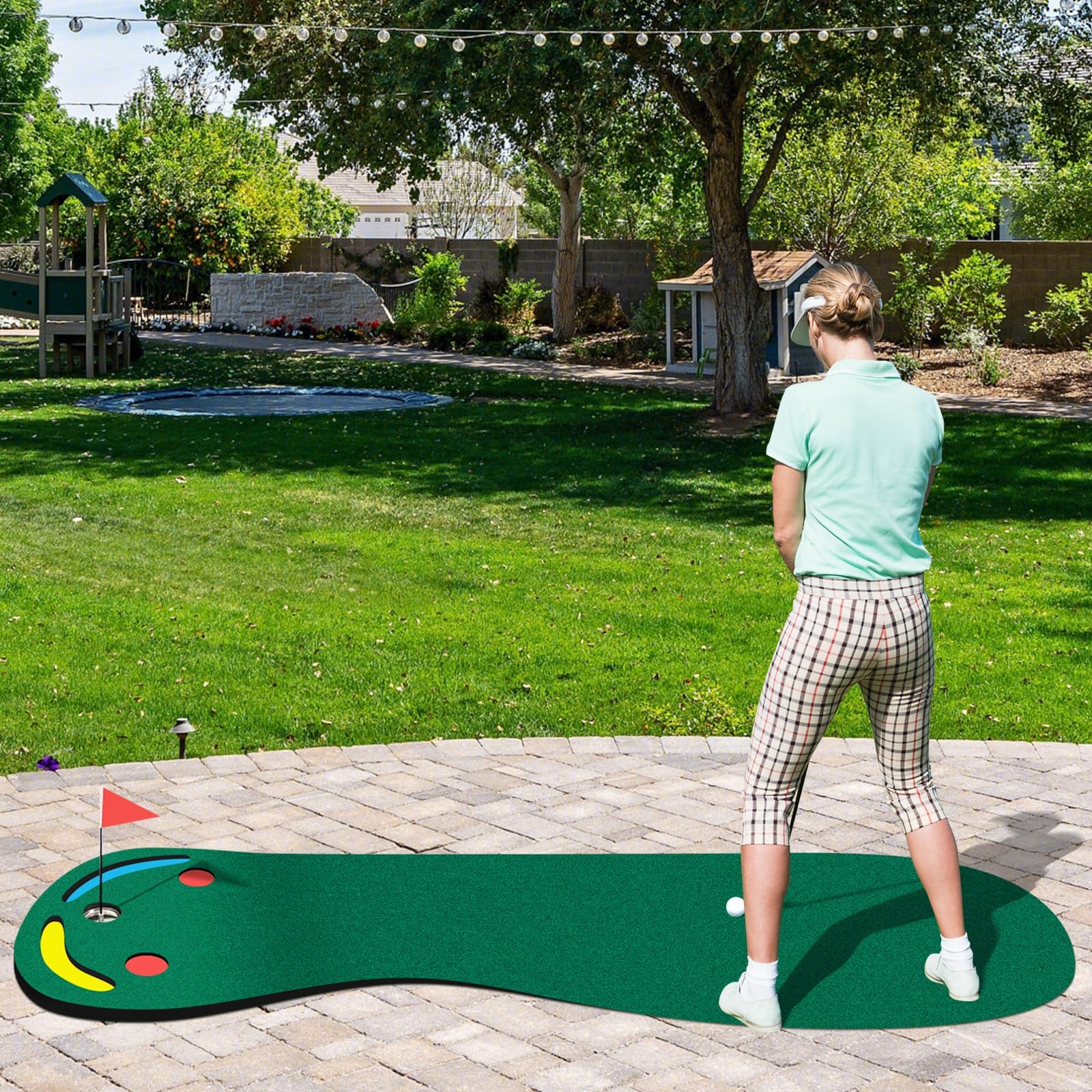 COSTWAY 300 x 96cm Golf Puttingmatte, Putting Green für Indoor & Outdoor, Golfmatte faltbar mit 3 Putting Cups & 1 Fahne, Golf Übungsmatte Trainingsmatte für Zuhause, Büro