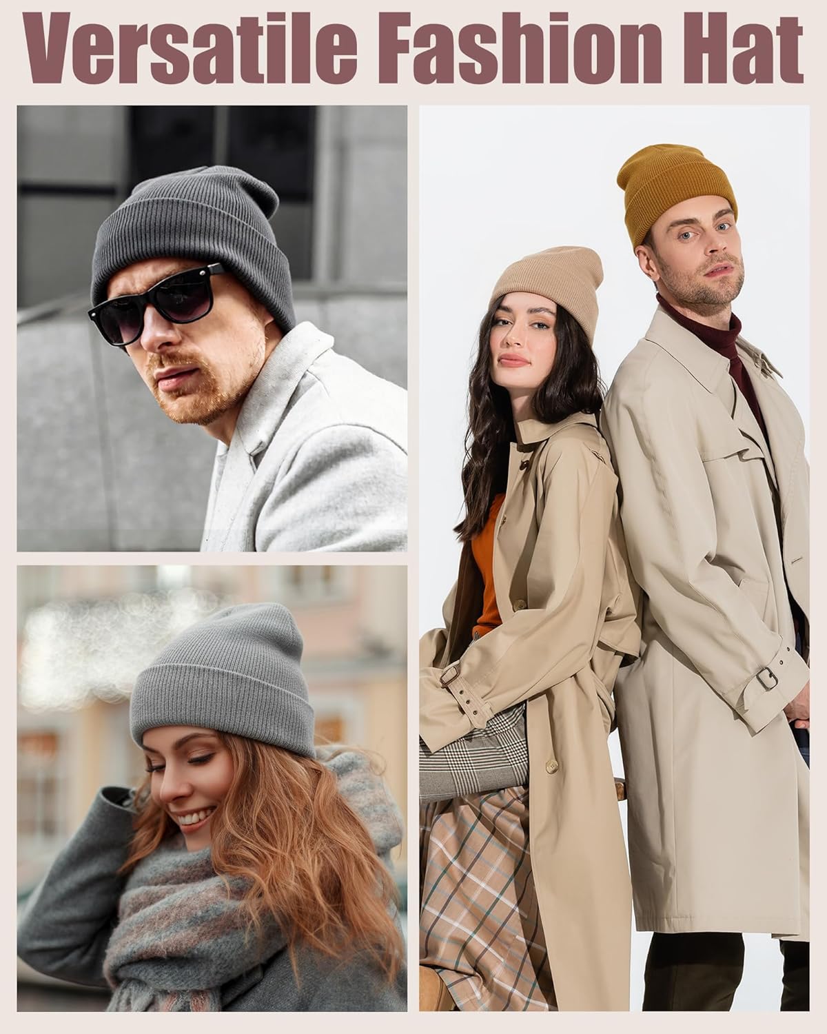 12 Pcs Women Beanie Hat Gloves Set Stain Lined Hats Fleece Hats Touchscreen Gloves Knit Mittens for Men Adult Cold Weather - Image 6