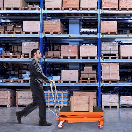 Miniatura 8 de VEVOR Carro de mesa de elevación hidráulica, capacidad de 770 libras, altura de elevación de 59 pulgadas, mesa de elevación manual de doble tijera