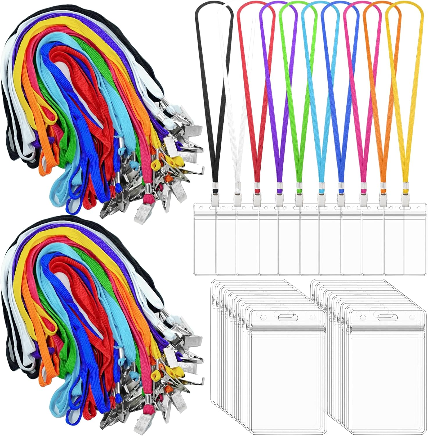 400 Pack Colored Neck Lanyard Bulk with ID Card Holder Lanyards for ID Badges Vertical Name Badge ID Card Holders Flat Neck Lanyards with Clip for Nurses Teacher Students, Multicolor
