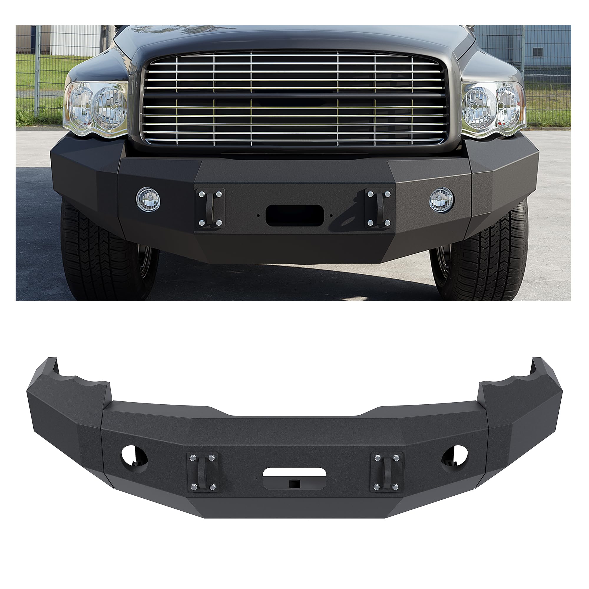 KUAFU Front Bumper Compatible with 2002 - 2003 dodge ram 1500 front bumper replacement