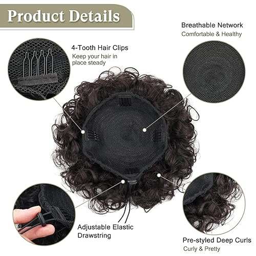 Miniatura 5 de Oseti 1 pieza de cabello desordenado con cordón elástico, grande, suelto, ondulado, sintético, corto, rizado, marrón, moño desordenado, con cordón,