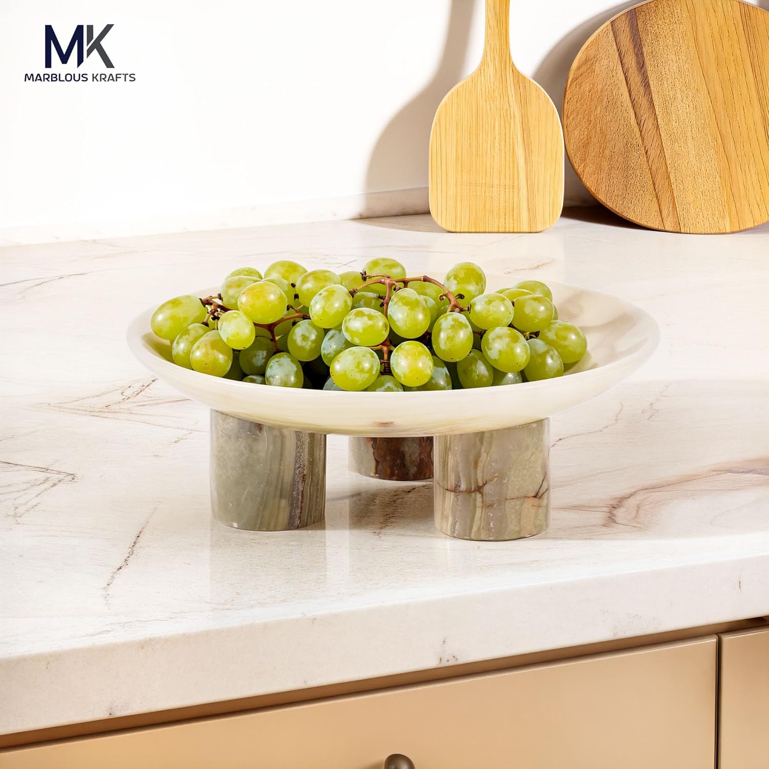 Green Marble Decorative Tray 8' inch Perfume Organizer Tray for Jewelry Storage, Stylish Vanity Accessory for Bathroom Countertop and Kitchen Decor