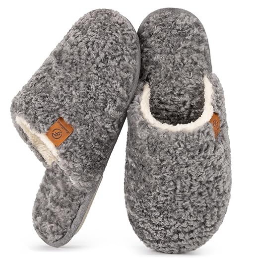 EverFoams Women's Fuzzy Slip-on Slippers Warm Cozy Soft Lightweight Memory Foam Indoor House Shoes