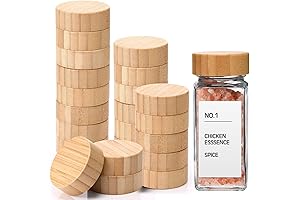 28 Pack Bamboo Spice Jar Lids, Perfectly Fit 4oz & 8oz Square Spice Jars