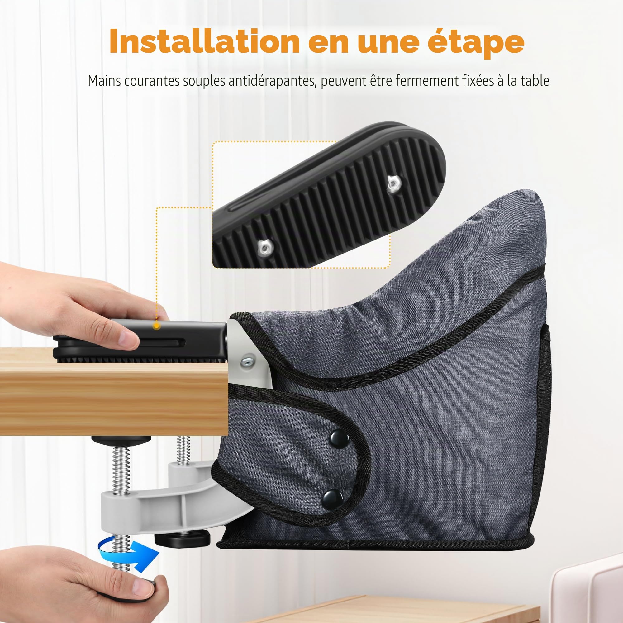 Toogel Siège de Table pour Bébé, Chaise Haute Portable Pilante avec Harnais de Sécurité, Chaise Enfant de Table avec Sac de Transport pour Maison et Voyage (Gris)