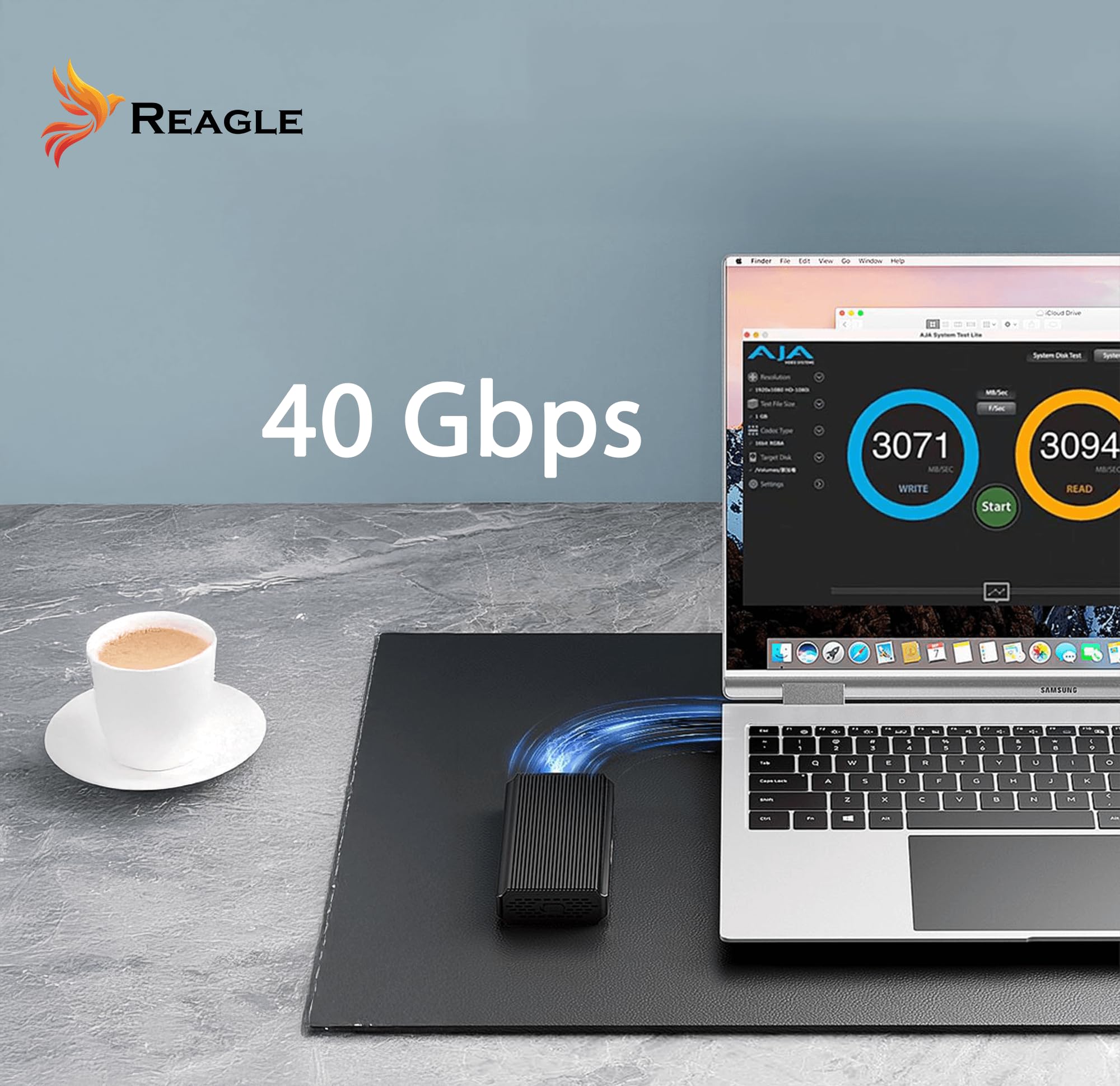 Reagle Adapter obudowy do NVME PCIe USB-C 4.0 M.2 Thunderbolt 4, 40 Gbps M-Key/M+B Key in 2230/2242/2260/2280 Enclosure beznarzędziowy, Plug & Play kompatybilny z Windows, MacOs