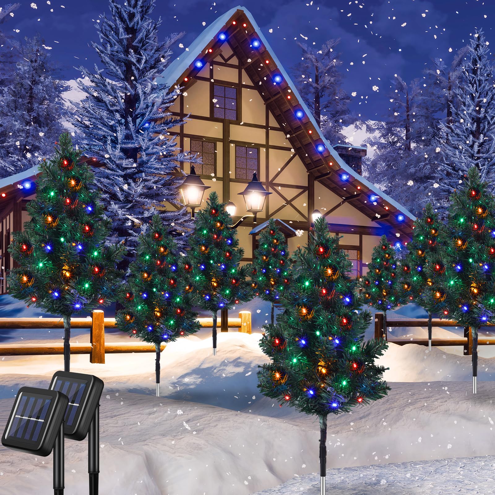 Hoolerry 8 Pcs 30 Inches Solar Christmas Tree with 80 LEDs Solar Powered LED Christmas Lights Multicolored Outdoor Xmas Decorations for Holiday Outside Pathway Garden Yard Patio(Classic Style)