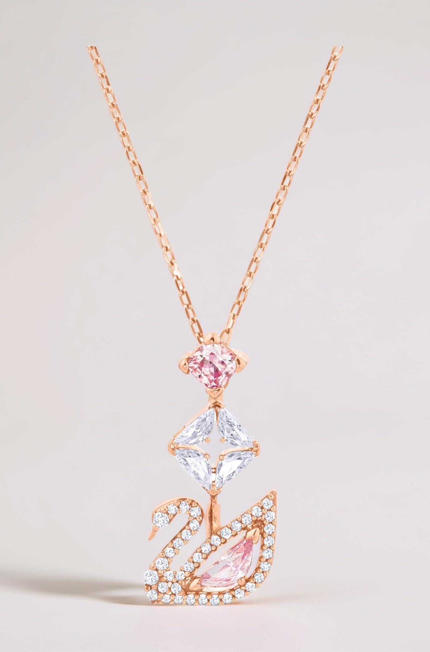 Swarovski Dazzling Swan Y necklace, Swan, Pink, Rose gold-tone plated