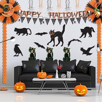 Beistle Scary Cat Cut Out Vintage Halloween Party Decorations, 20.5, Black/Orange/White