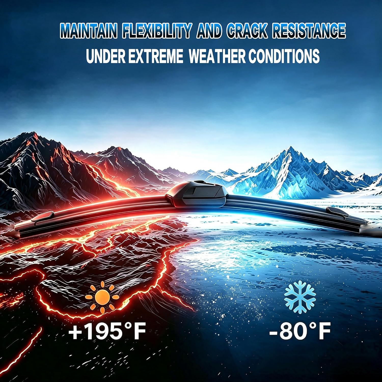  26" + 20" Windshield Wiper Blades Metal Base 2X Lifespan (2 Pack) | Fit J Hook Arm,Streak-Free,All-Weather Durability,Premium Natural Rubber,Clear Visibility in Harsh Weather,Quiet,OEM Quality thumbnail