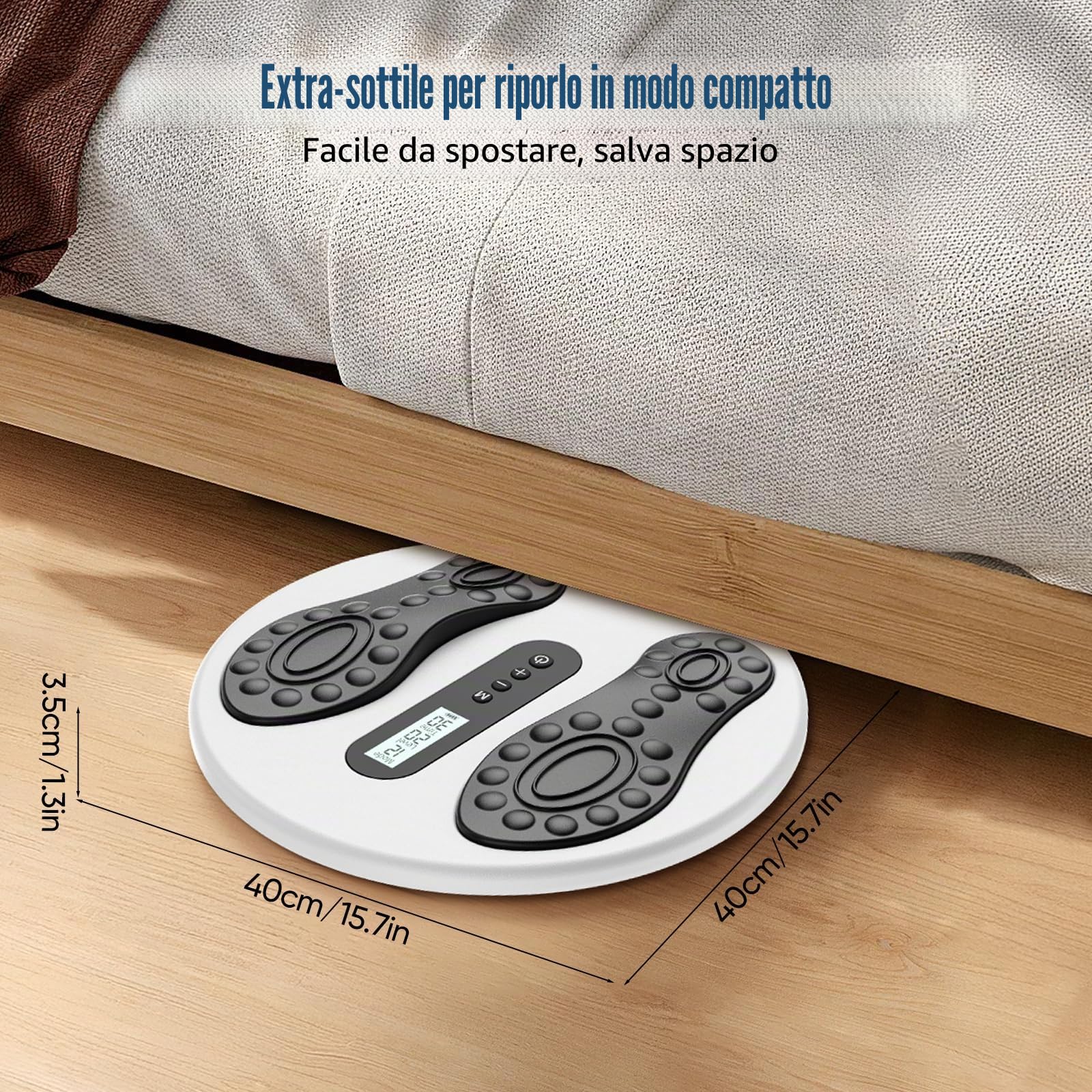 Stimolatore di circolazione per piedi e gambe, massaggiatore per piedi EMS con 8 cuscinetti TENS, 12 modalità e 20 livelli di intensità, massaggiatore elettrico per piedi allevia neuropatie e