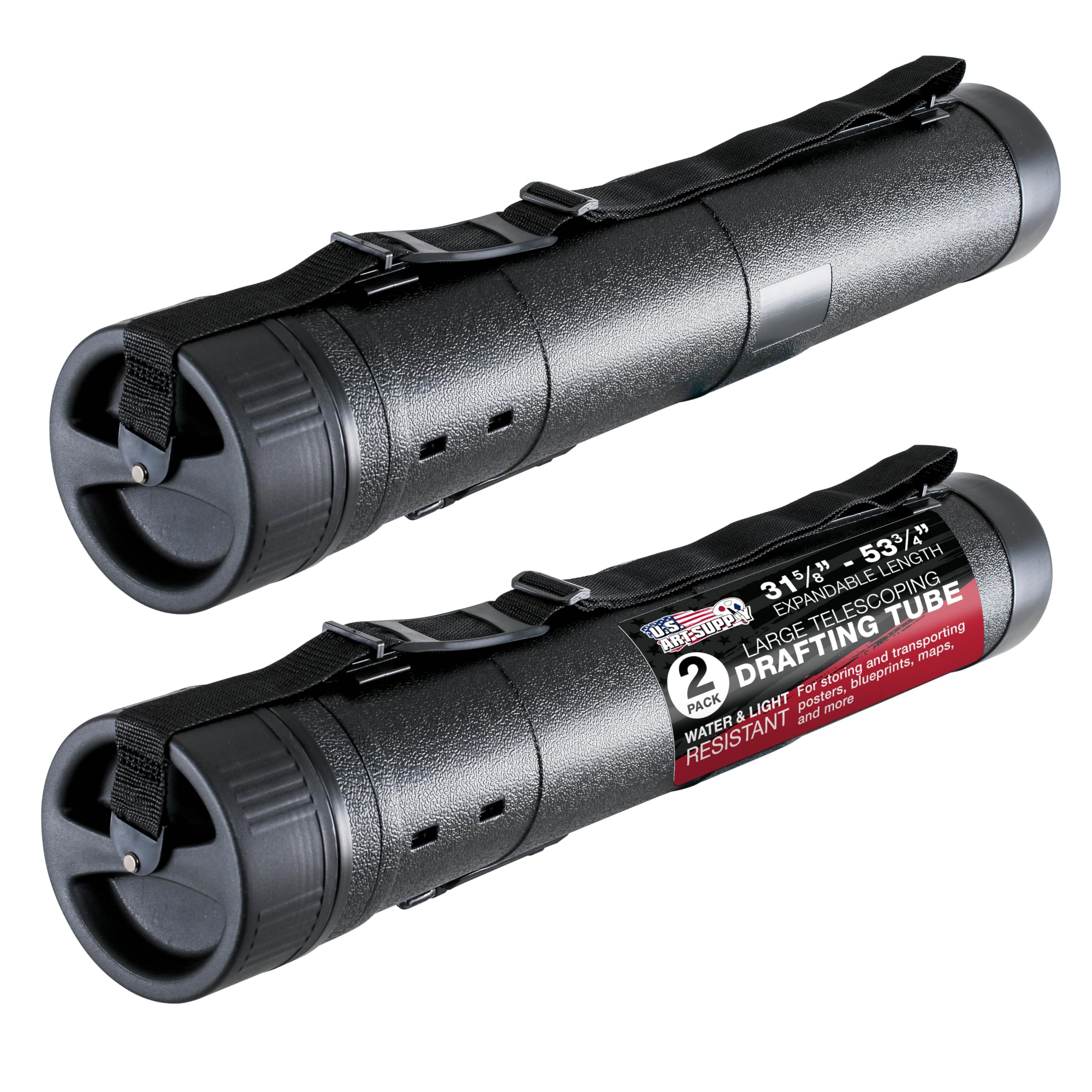 U.S. Art SupplyLarge Telescoping Drafting Tube (Pack of 2) - 5-1/2" Outside/5" Inside Diameter, Expands 31-5/8" to 53-3/4", Durable Protection with Shoulder Strap - Ideal for Posters, Blueprints, Art